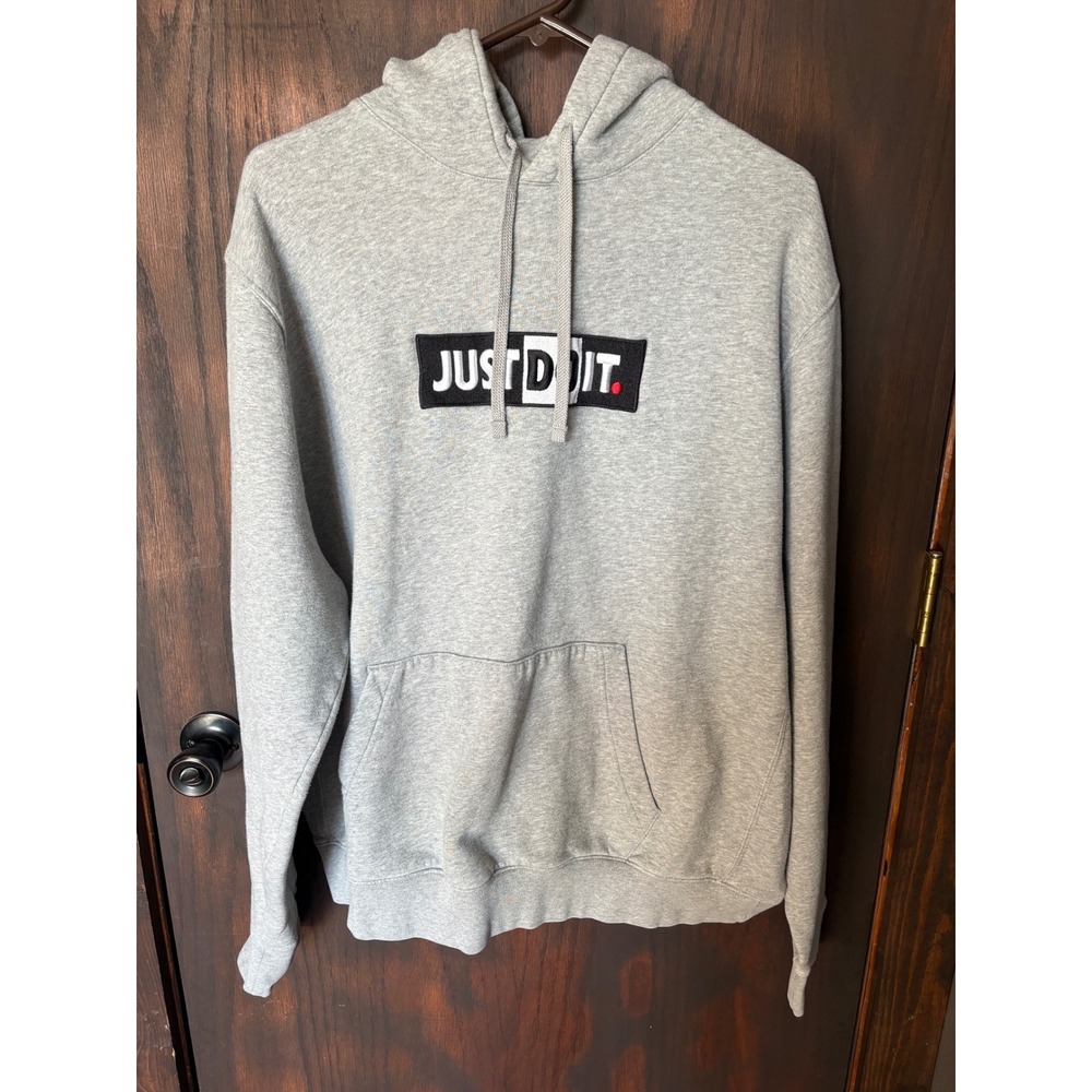 Nike Mens Just Do It Box Logo Hoodie Gray XL Fleece Pullover